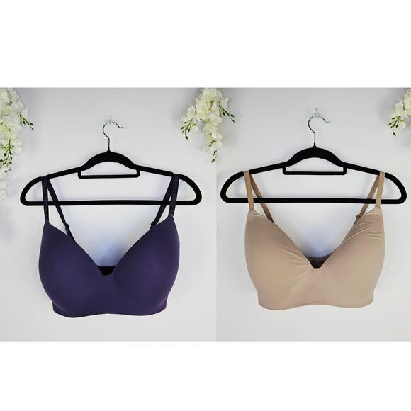 Victoria’s Secret 36DDD T-Shirt Lightly Lined Wireless Bra Lot Beige Purple - Picture 1 of 14
